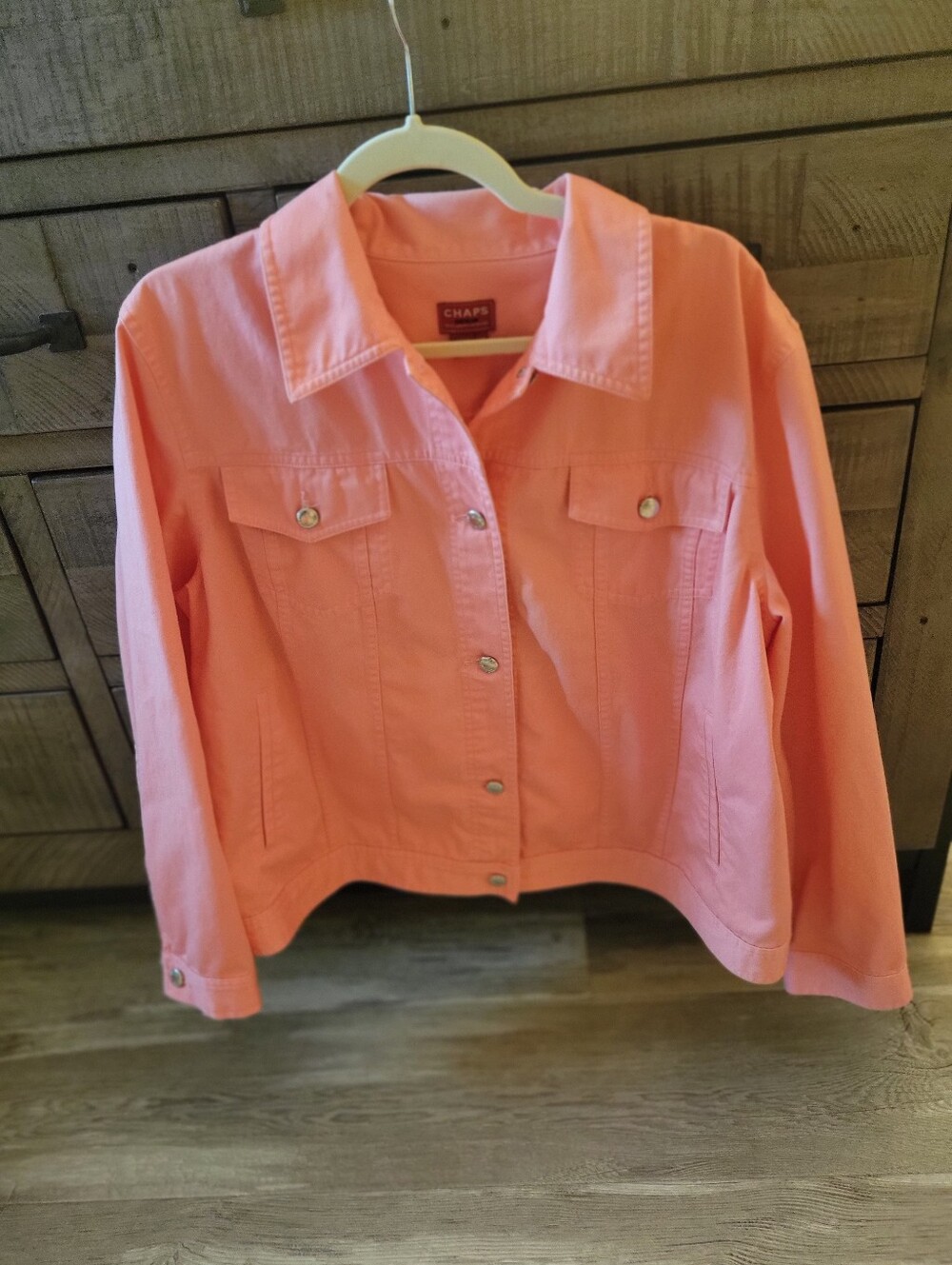 Chaps Women's Coral Pink Button-Front Jean Jacket 2X